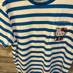 Hello Kitty Blue and White Striped Mens Shirt
